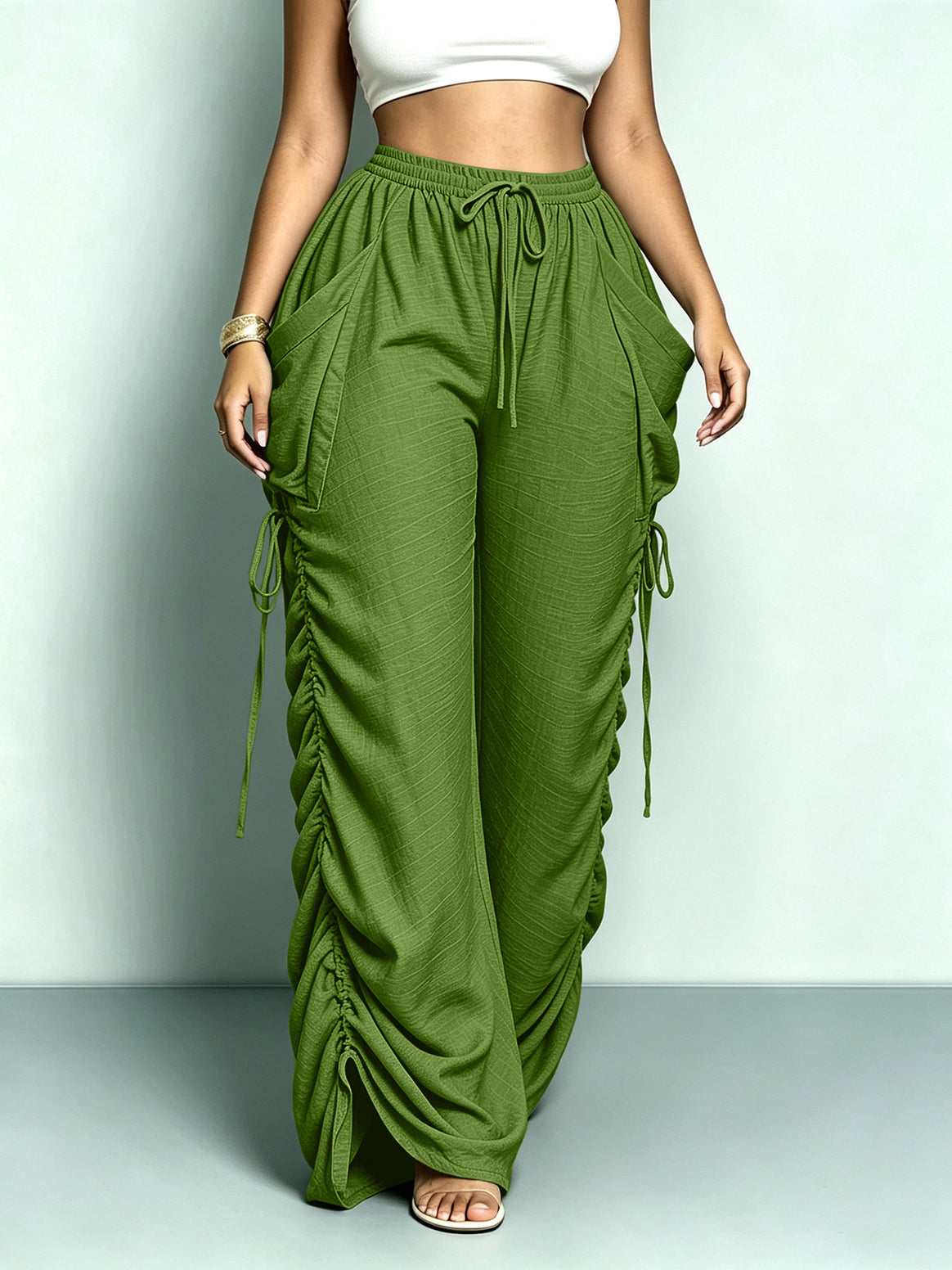 Women's wide Relax Harem pants with side gathering and large pockets Mune Fashion