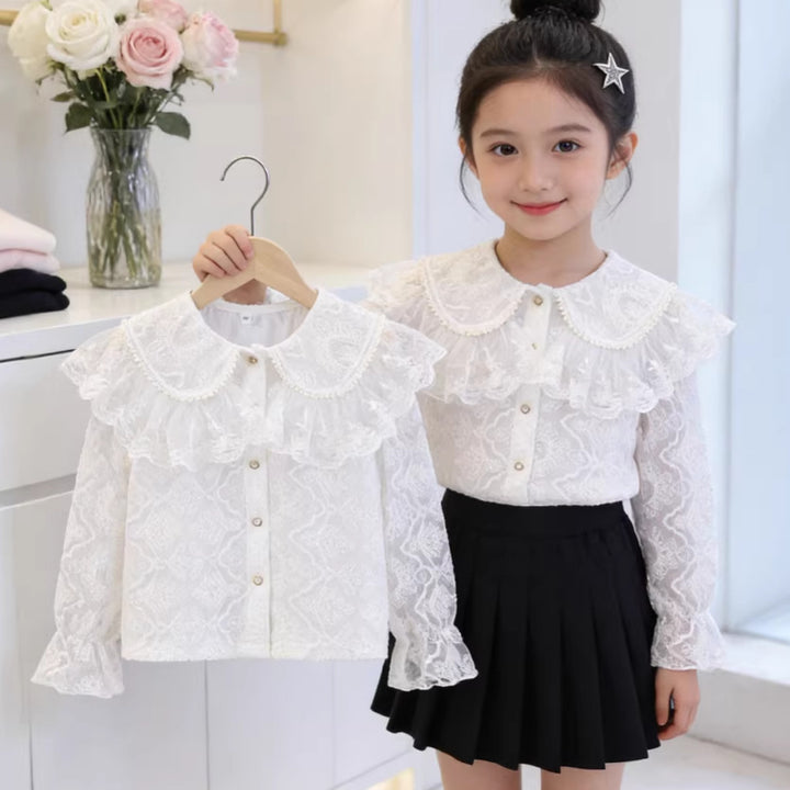 Girls lace blouse with romantic ruffled collar Mune Fashion