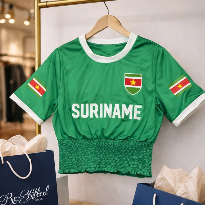 Women's sporty crop top with gathered waistband and Germany motif Mune Fashion