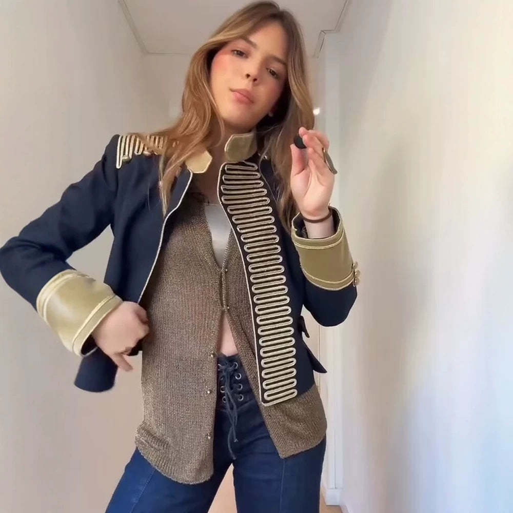 Women Military-inspired Short Gala Jacket with Gold Decoration Mune Fashion