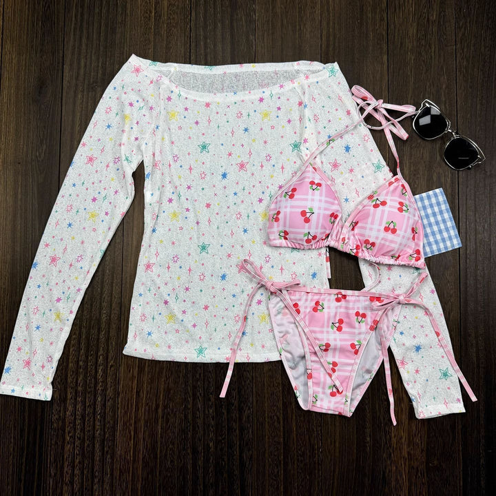 Womens Swimsuit Set with Playful Cherry Motif Mune Fashion