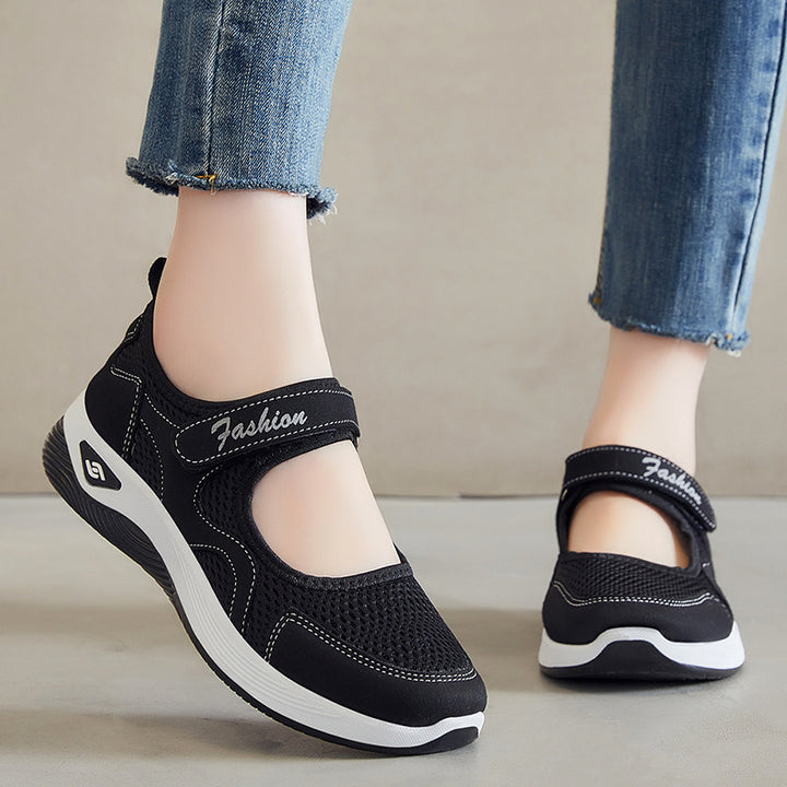 Women's breathable Mary-Jane walking shoe with velcro closure, seamless mesh upper and shock-absorbing lightweight sole Mune Fashion