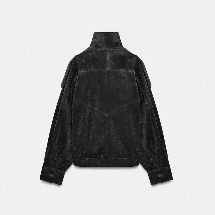 Women's Casual Suede Jacket with High Collar