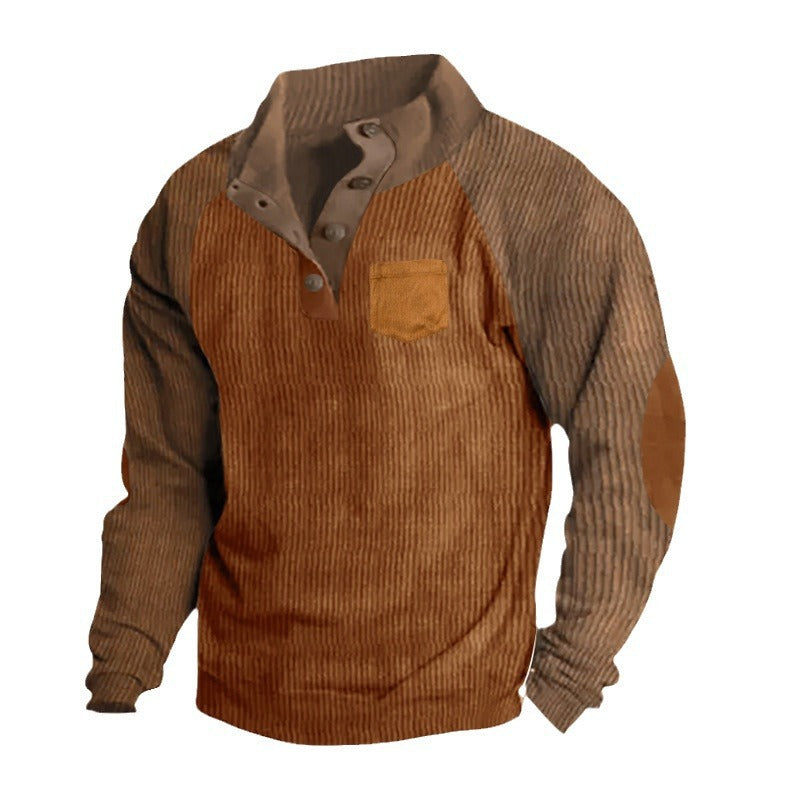 Men's Ribbed Henley Sweater with Raglan Sleeves, Elbow Patches & Chest Pocket Mune Fashion