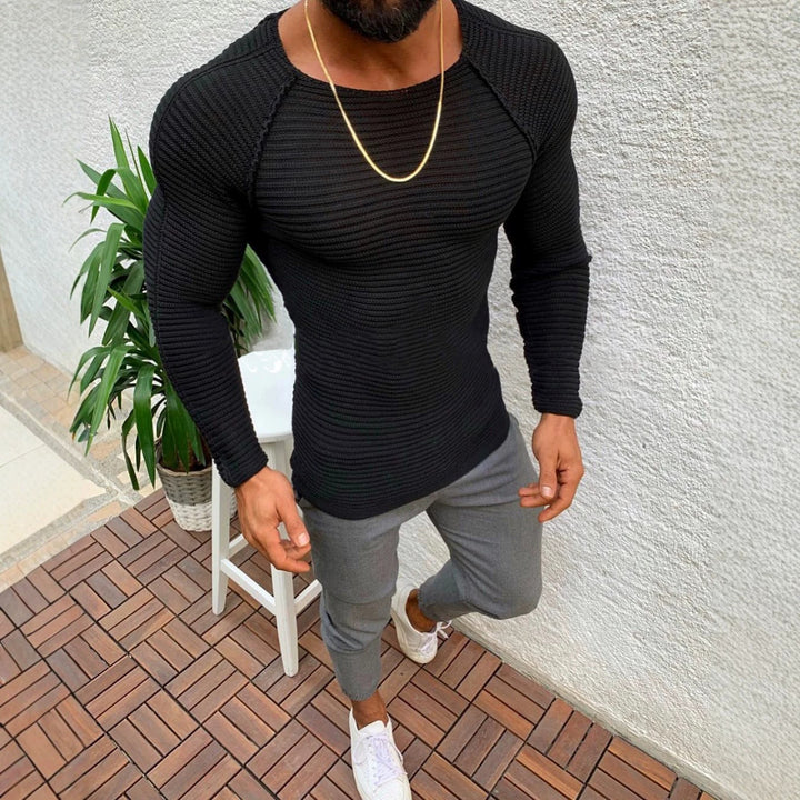 Men's fitted knitted pullover with raglan sleeves and elastic structure Mune Fashion