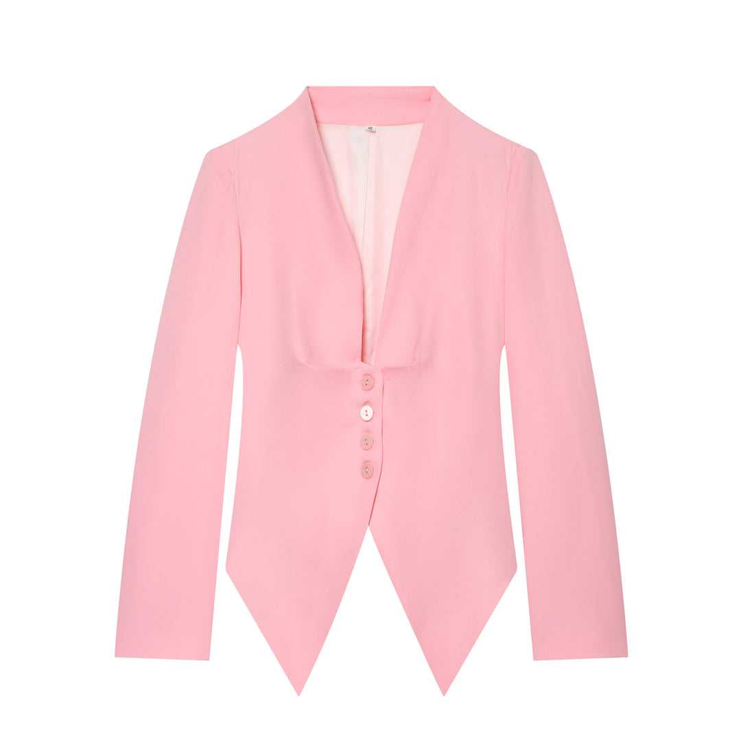 Women's tailored blazer with pointed peplum and deep V-neck Mune Fashion