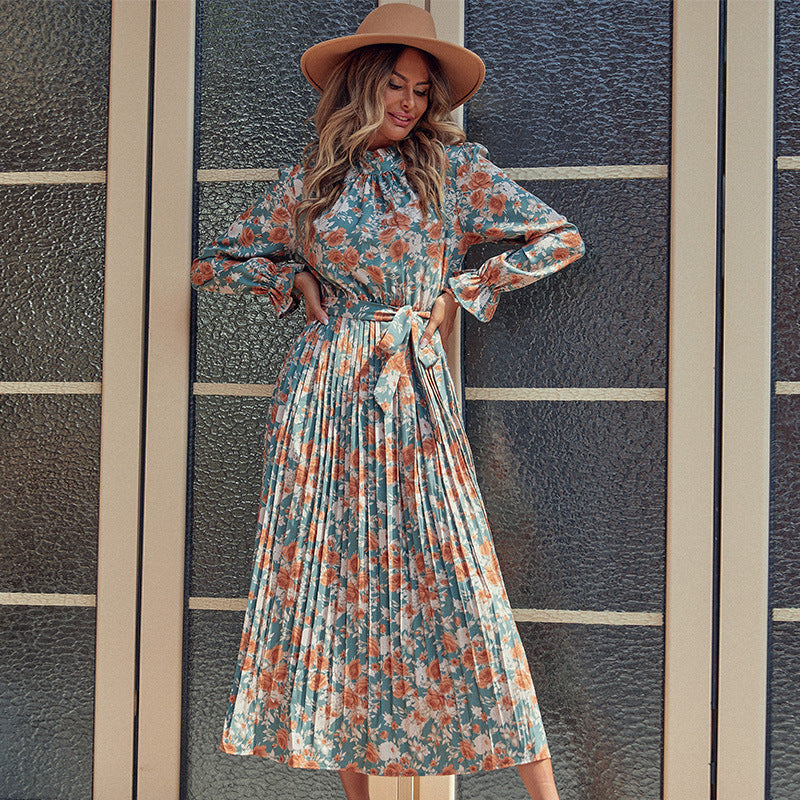 Women's Midi Dress with Floral Design and Tying Details Mune Fashion