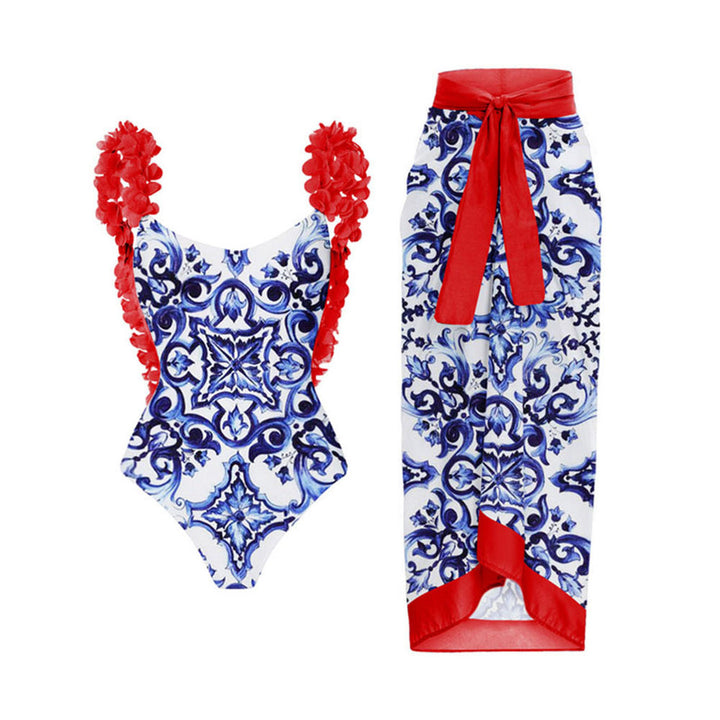 Women’s swimsuit with ruffle details and matching wrap skirt Mune Fashion