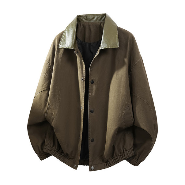 Men's Oversize Coach Jacket with Shiny Collar, Concealed Snap Placket, and Elastic Hem Mune Fashion