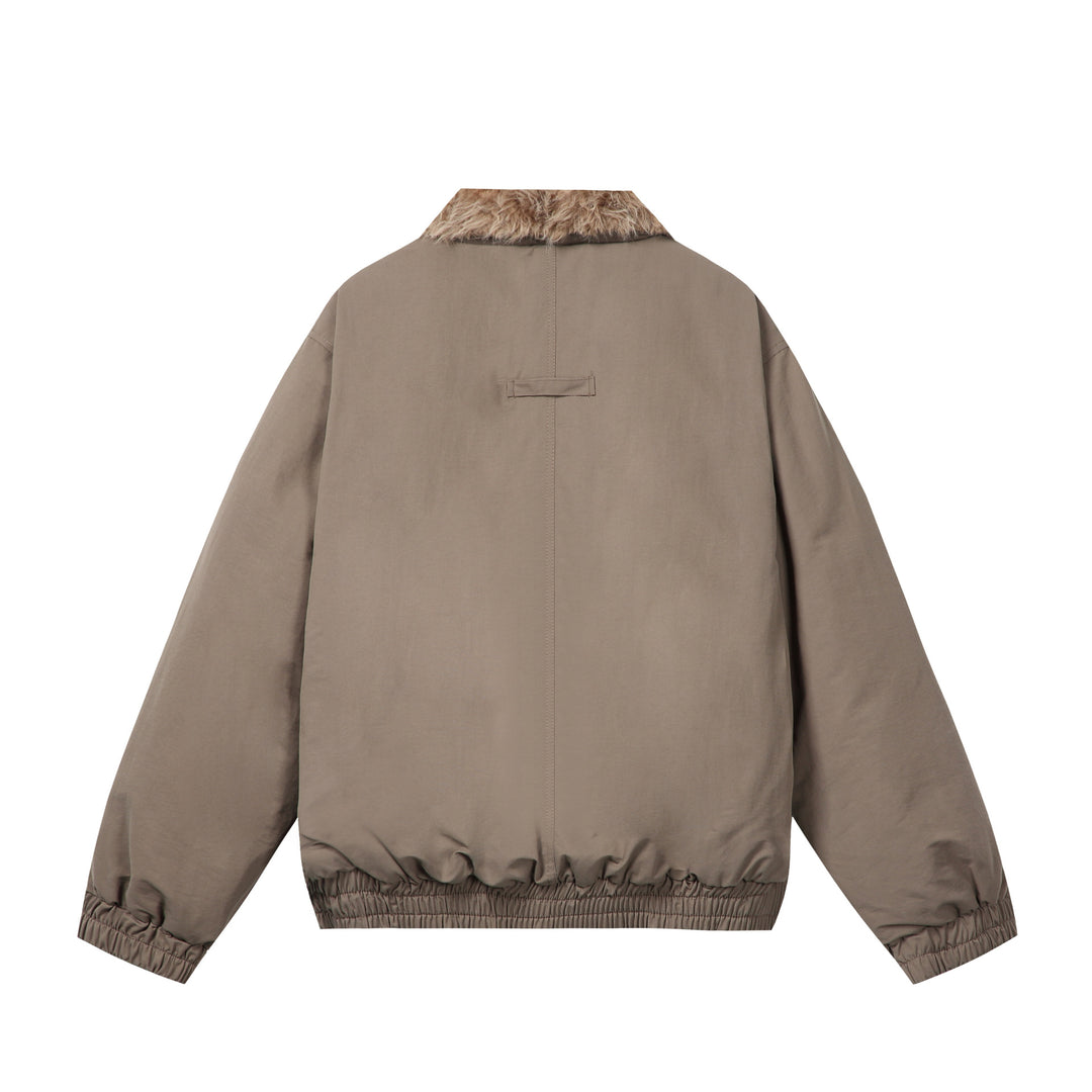 Women's Minimalist Thermo Blouson Jacket with Faux Fur Shawl Collar and Elastic Tunnel Drawstring Hem Mune Fashion