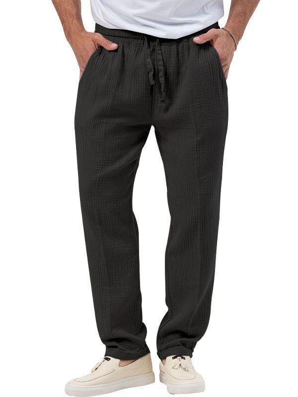 Men's relaxed cotton muslin pants with elastic drawstring waistband and straight leg Mune Fashion