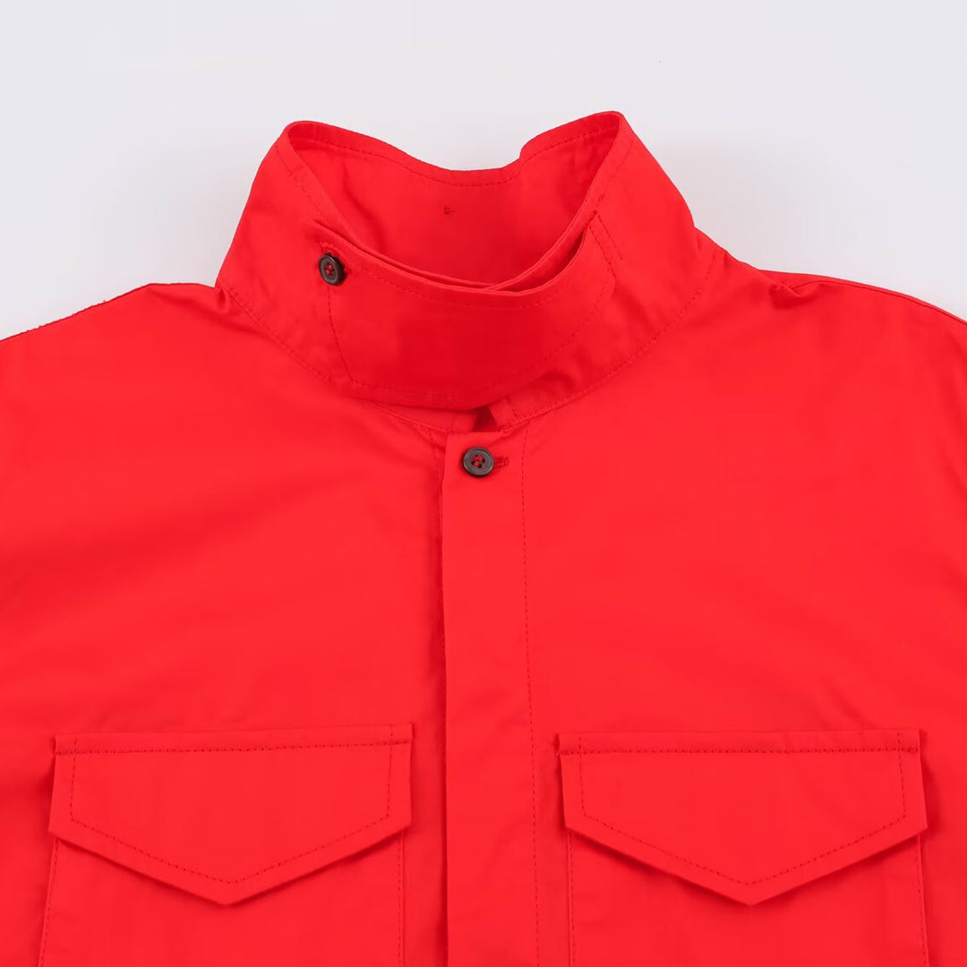 Women's Oversize Utility Shirt Jacket with High Stand-Up Collar and Patch Breast Pockets Mune Fashion