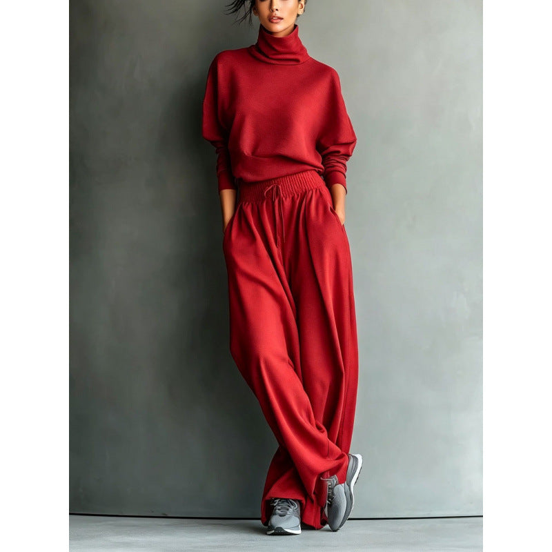 Women's Turtleneck Loungewear Set with Oversize Top and Wide Elastic Waist Pants Mune Fashion