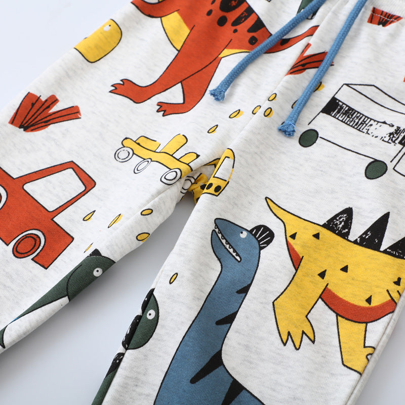 Boys Jogging Pants with Colorful Dinosaur and Vehicle Design Mune Fashion