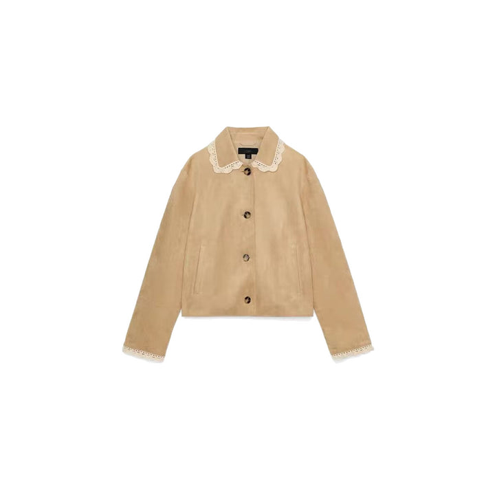 Women's Short Jacket with Crochet Lace Collar and Lace Cuffs Mune Fashion