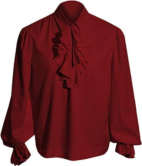 Men's elegant baroque ruffle shirt with stand-up collar, frilled chest, and lace cuffs Mune Fashion