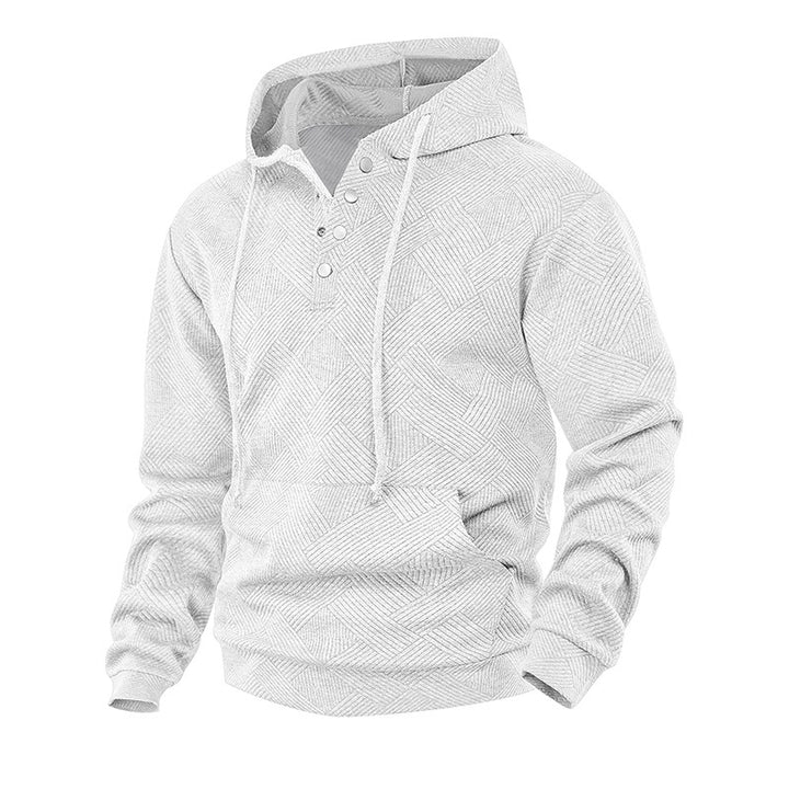 Men's hoodie with Henley button placket, textured knit & kangaroo pocket Mune Fashion