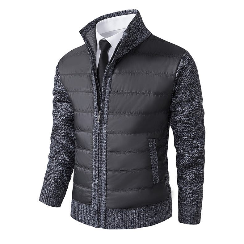 Men's quilted hybrid cardigan with stand-up collar, zipper, and slip pockets Mune Fashion