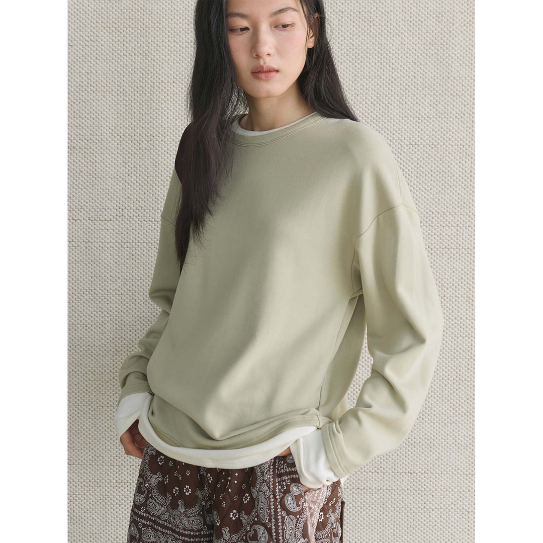Women's Casual Layering Sweatshirt with Round Neck and Dropped Shoulder Mune Fashion