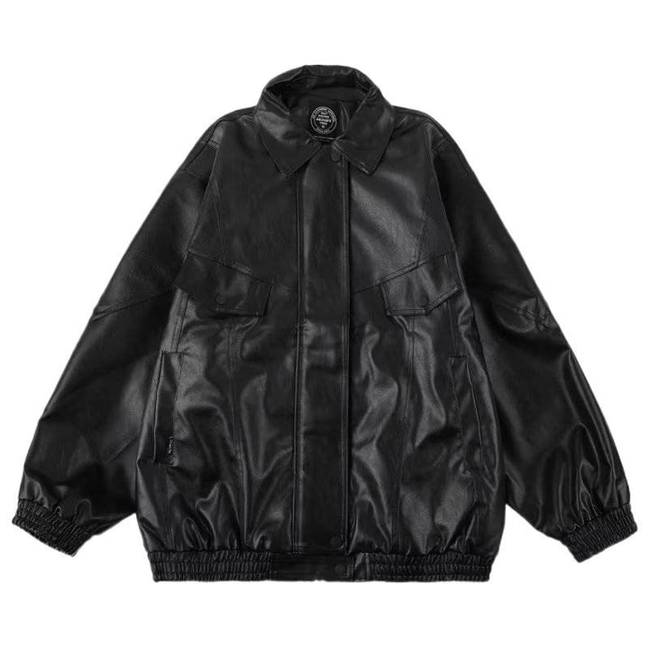 Men's Oversized Faux Leather Bomber Jacket with Flap Pockets Mune Fashion