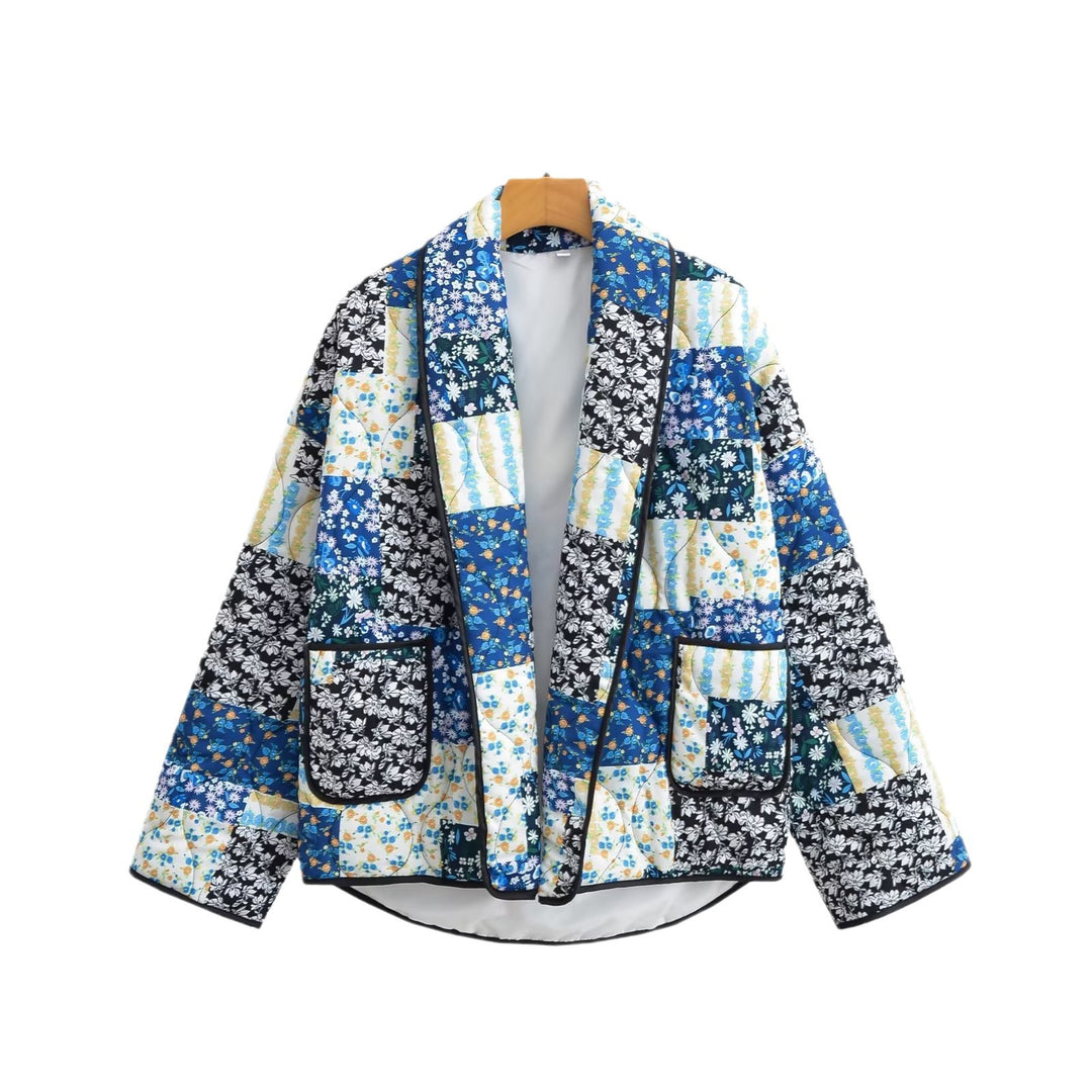 Ladies Quilted Patchwork Jacket with Contrast Piping and Patch Pockets Mune Fashion