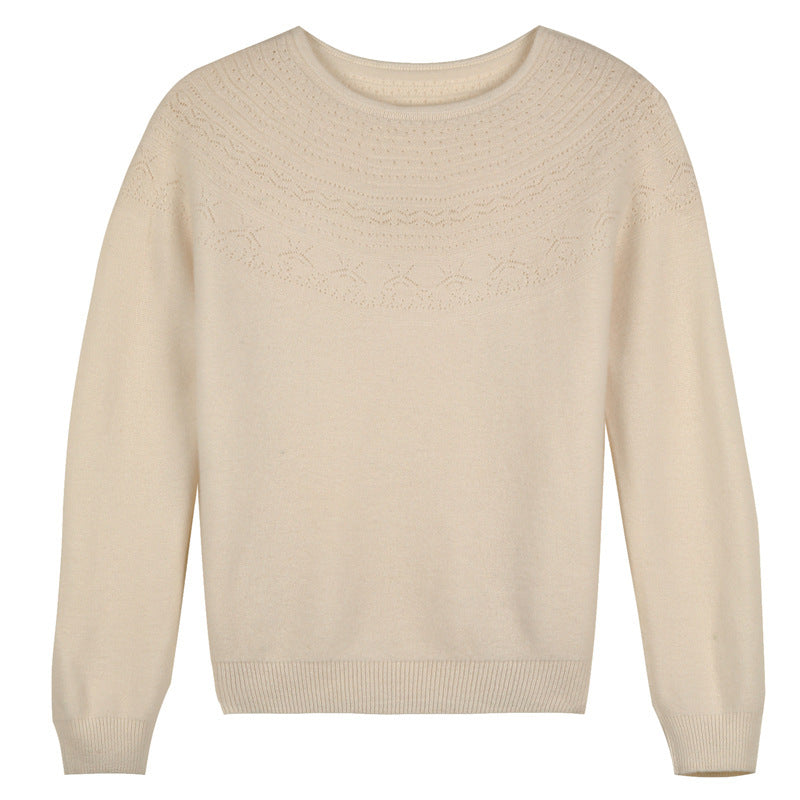 Women's Round Neck Fine Knit Sweater with Structured Yoke and Cashmere Look Mune Fashion