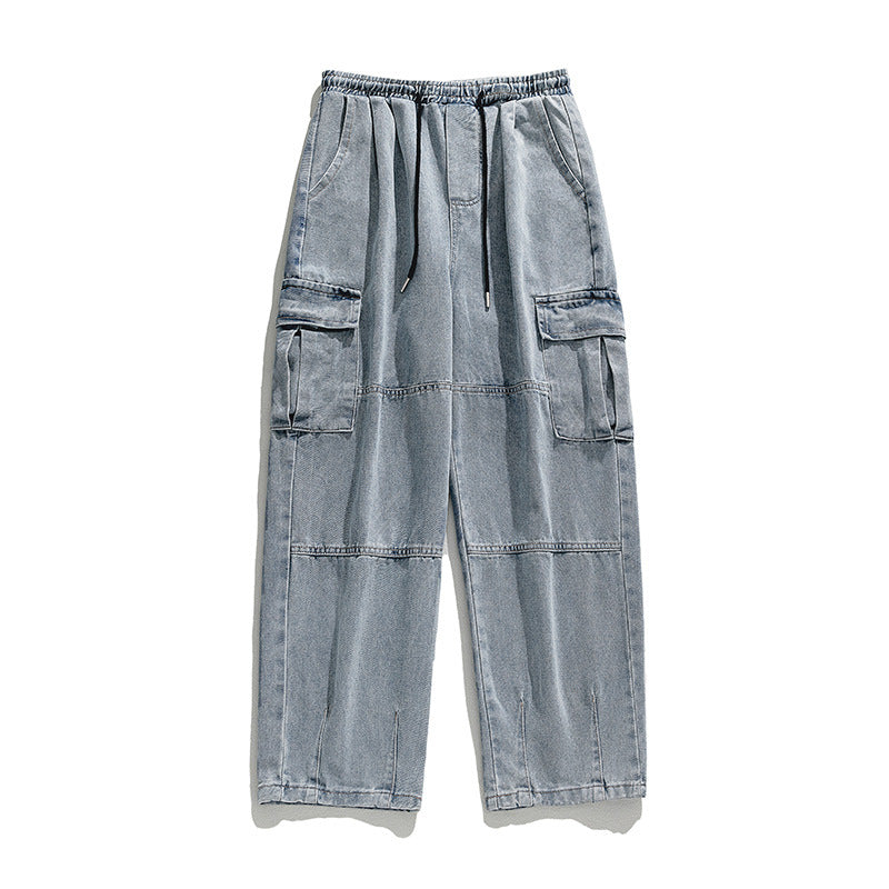 Men's cargo casual pants made of cotton denim with drawstring waistband, yoke seams, and flap pockets Mune Fashion