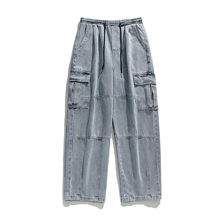 Men's cargo casual pants made of cotton denim with drawstring waistband, yoke seams, and flap pockets Mune Fashion