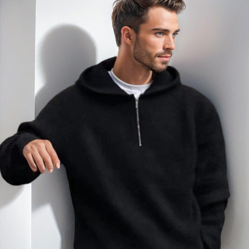 Men's Hooded Half-Zip Sweater made of soft textured knit Mune Fashion