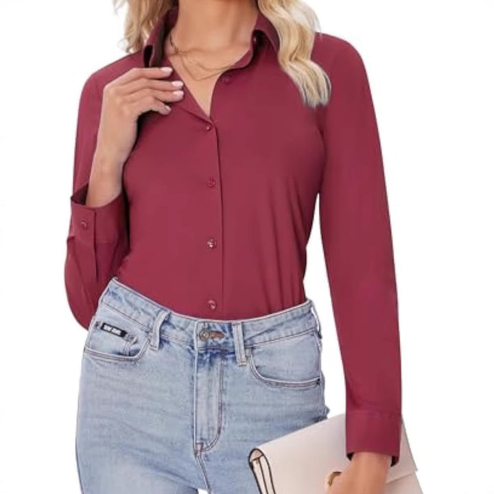 Women's Classic Viscose-Stretch Shirt Blouse with Kent Collar and Cuffs Drune