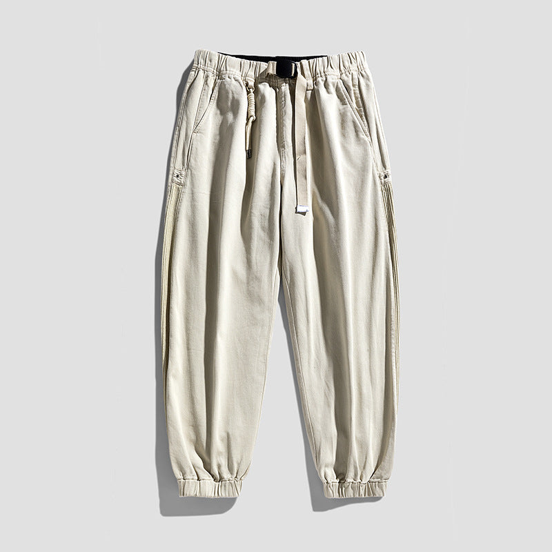 Men's Urban Relaxed Jogger in Canvas-Look with Adjustable Web Belt and Utility Seams Mune Fashion