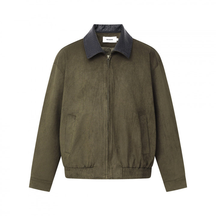 Men's short-cut bomber jacket in suede look with structured collar, front zipper and elastic hem Mune Fashion