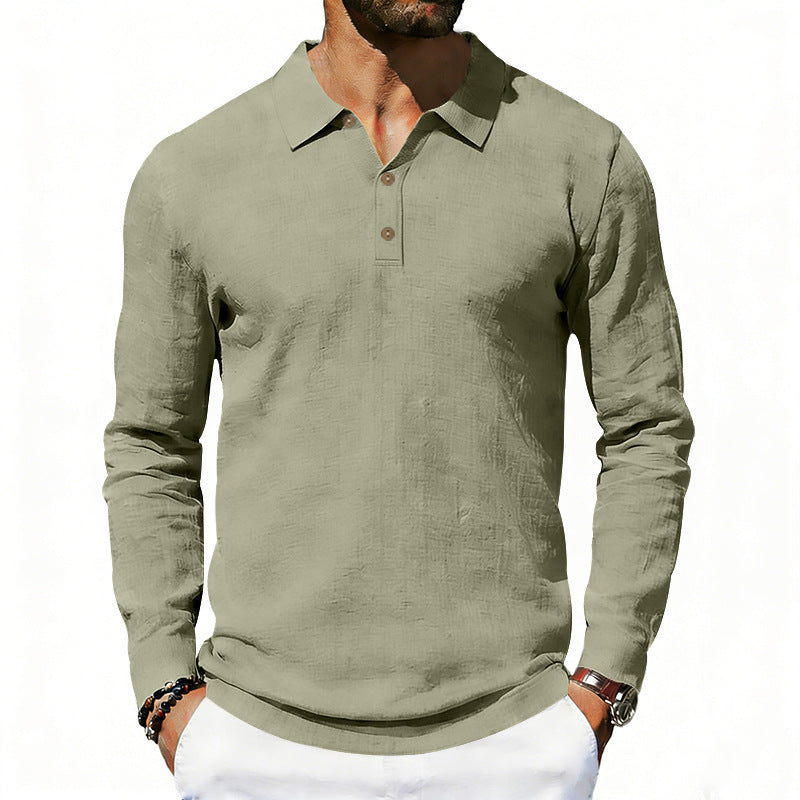 Men's long sleeve polo shirt made of linen with Henley button placket and Kent collar Mune Fashion