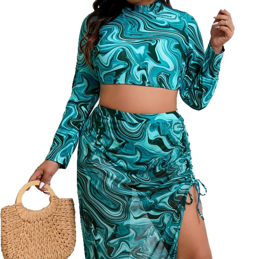 Women’s Crop Top with Long Sleeve and Wrap Skirt Mune Fashion
