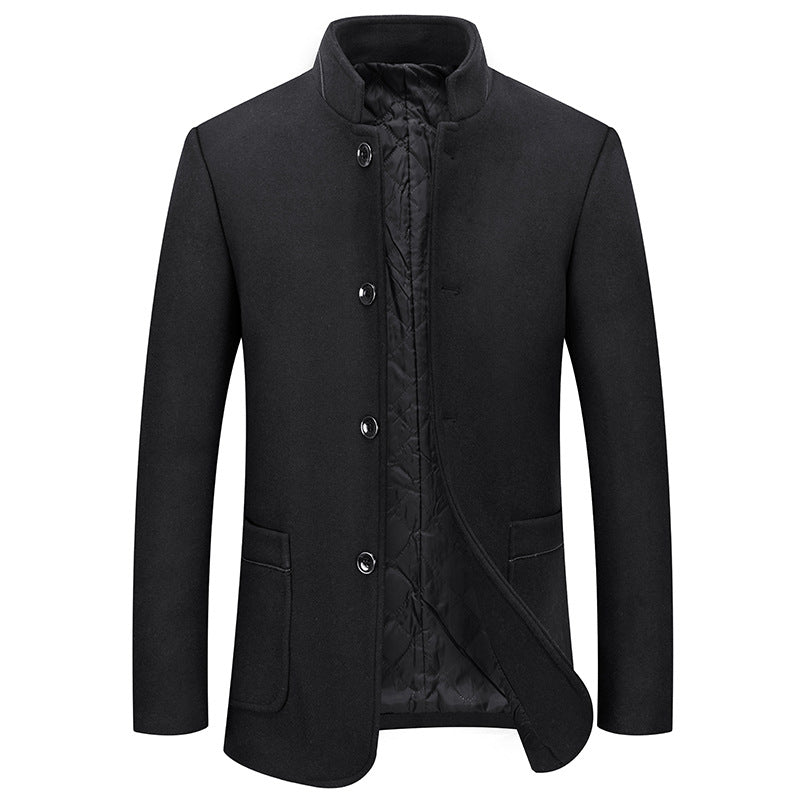 Men's short coat made of wool blend with stand-up collar and quilted thermal lining Mune Fashion