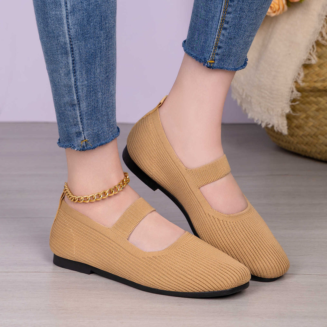Women's knitted Mary Jane slipper with elastic strap, seamless sock entry and cushioning comfort sole Mune Fashion