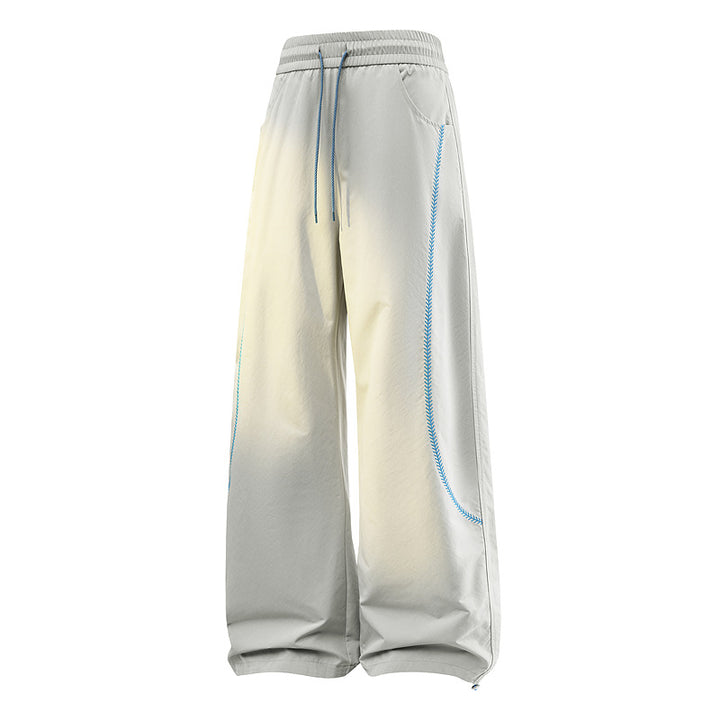 Women Wide Baggy Leisure Pants with Drawstring Waistband, Contrasting Decorative Stitching & Adjustable Hem Mune Fashion