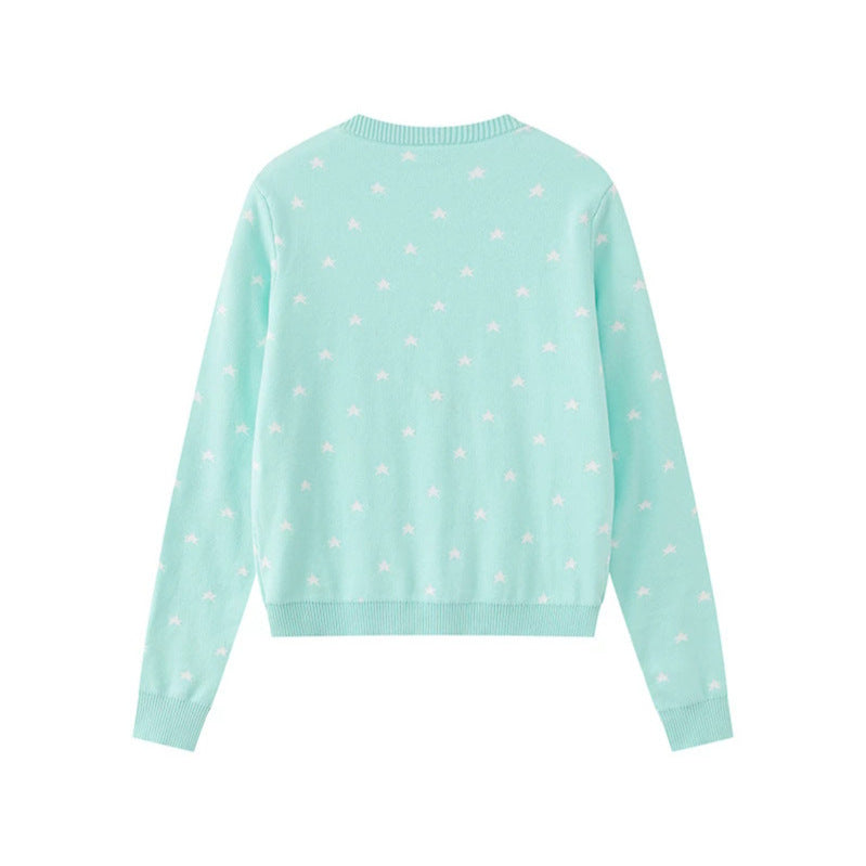 Women's fine-knit cardigan with star jacquard, round neck and button closure Mune Fashion