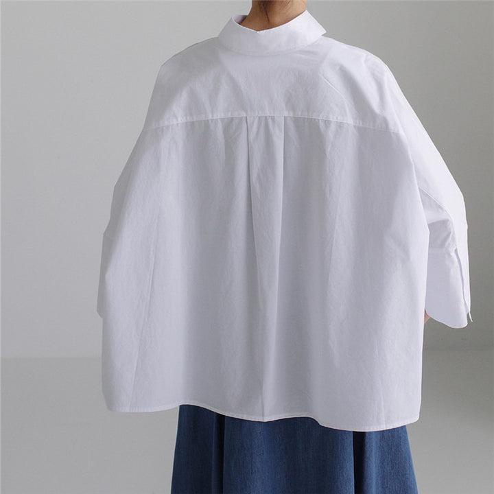 Women wide poplin blouse with boxy cut and dropped shoulders Mune Fashion