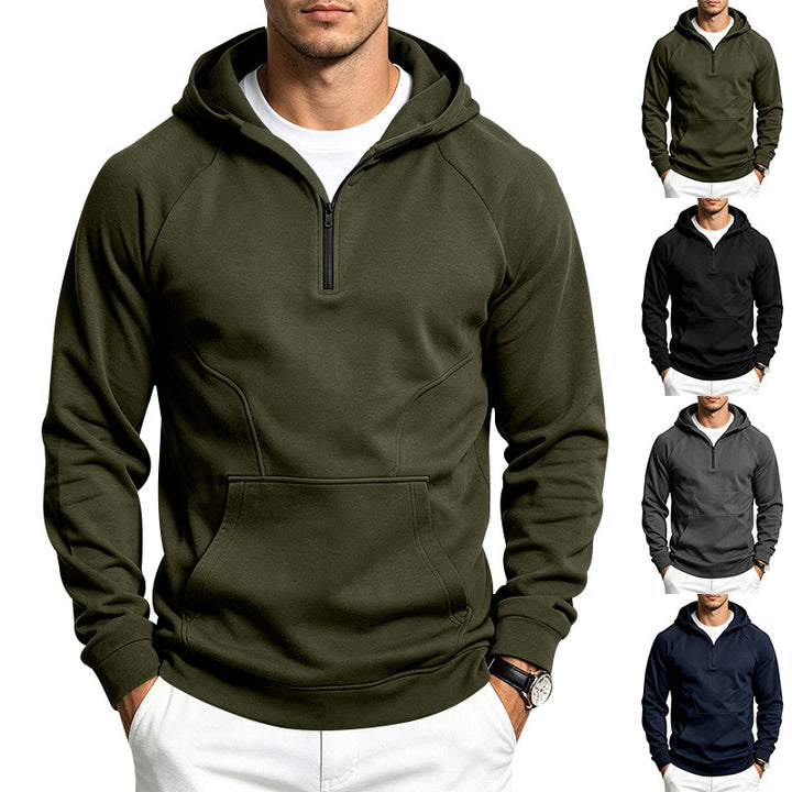Men's Hoodie with Half Zipper, Sporty Slim Fit and Kangaroo Pocket Mune Fashion