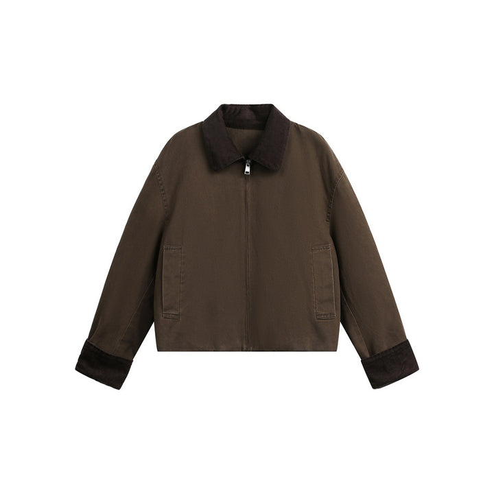 Women's short cut bomber jacket with cord collar and turned-up cuffs Mune Fashion