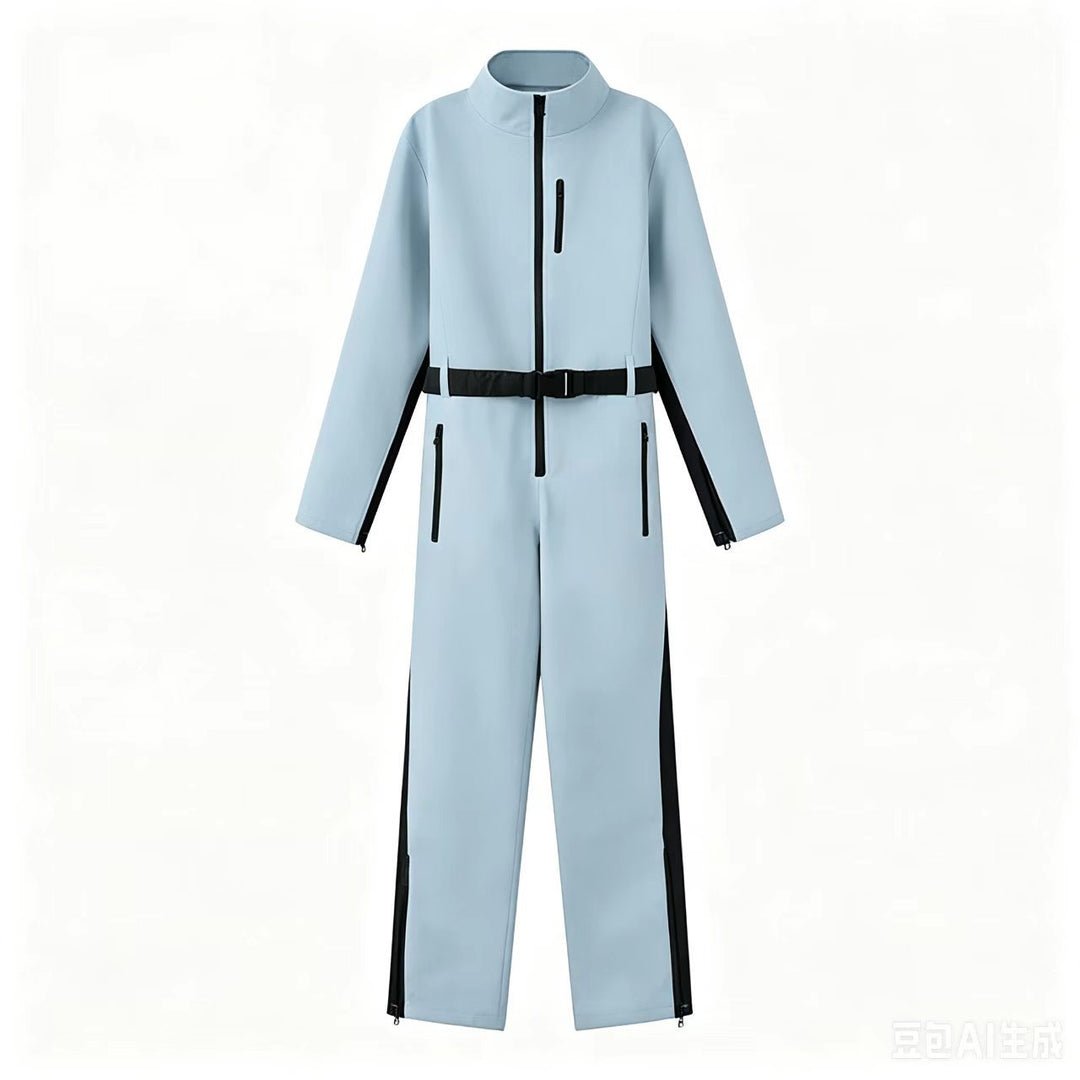 Women Functional Utility Overall with Zippers and Waist Belt Mune Fashion