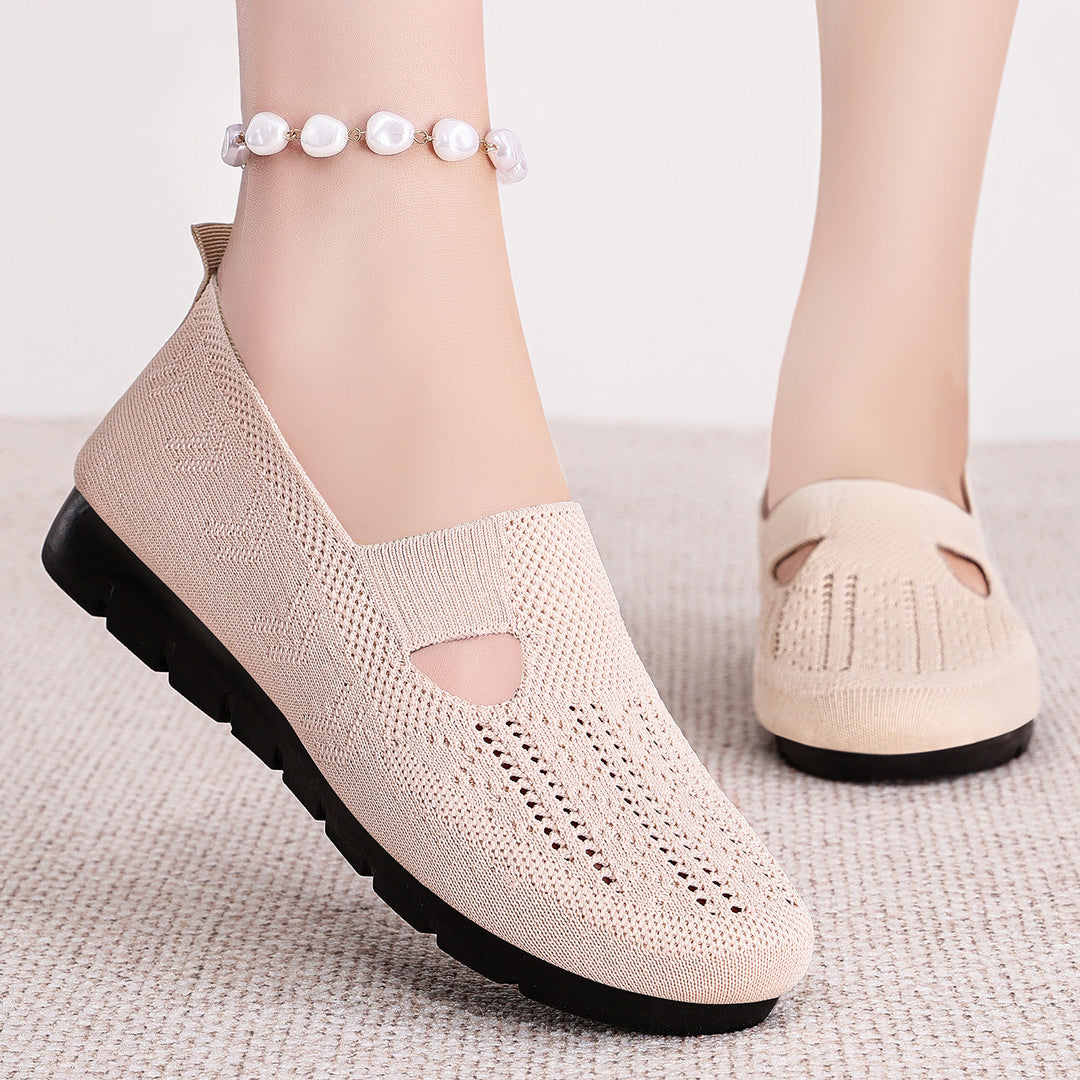 Women's breathable knitted Mary-Jane slipper with elastic strap and non-slip wedge sole Mune Fashion