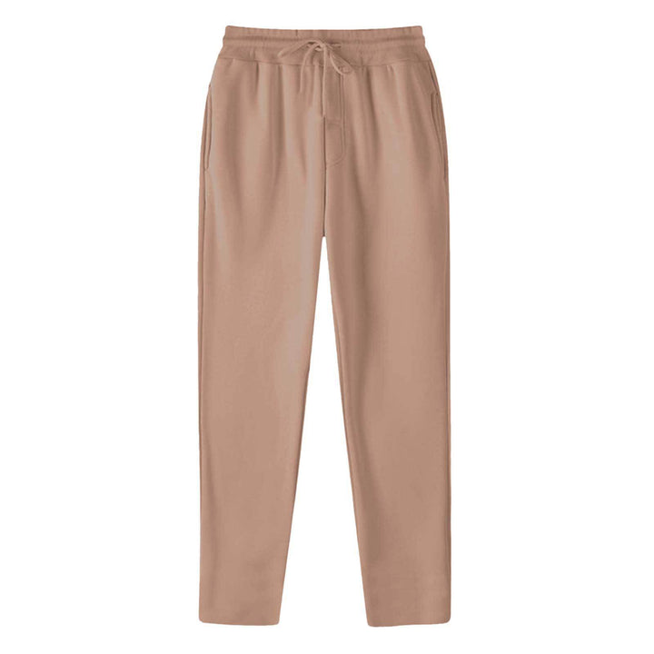 Men's straight-cut sweatpants made of mottled cotton blend with elastic waistband, drawstring, and side pockets Mune Fashion