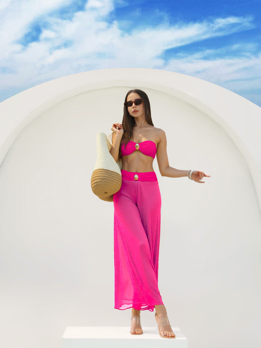 Women Bandeau Bikini with elegant wrap skirt and fashionable jewelry detail Mune Fashion