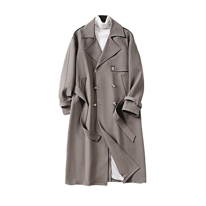Ladies Elegant Maxi Trench Coat made of wool blend with wide shawl collar and tie belt Mune Fashion