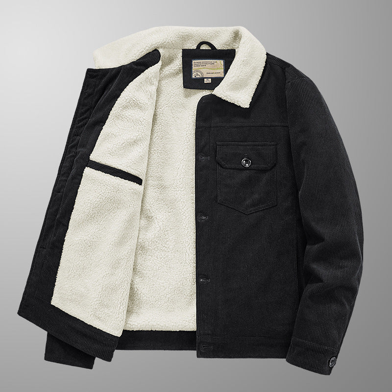 Men's fine cord trucker jacket with continuous Sherpa lining and front flap pocket Mune Fashion
