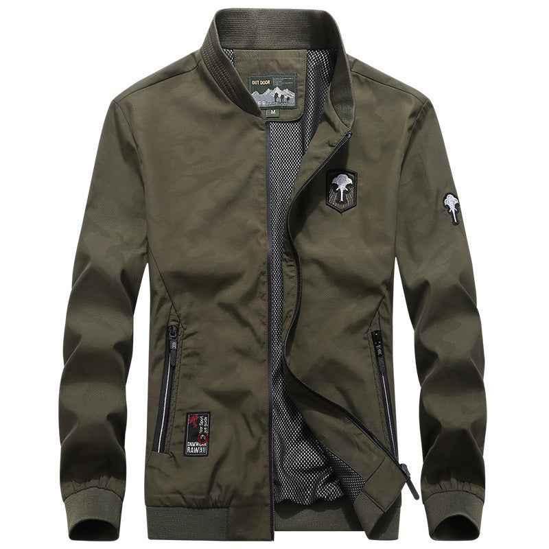Men's Lightweight Urban Windbreaker Jacket with Mesh Lining, Embroidered Patches and Zipper Pockets Mune Fashion