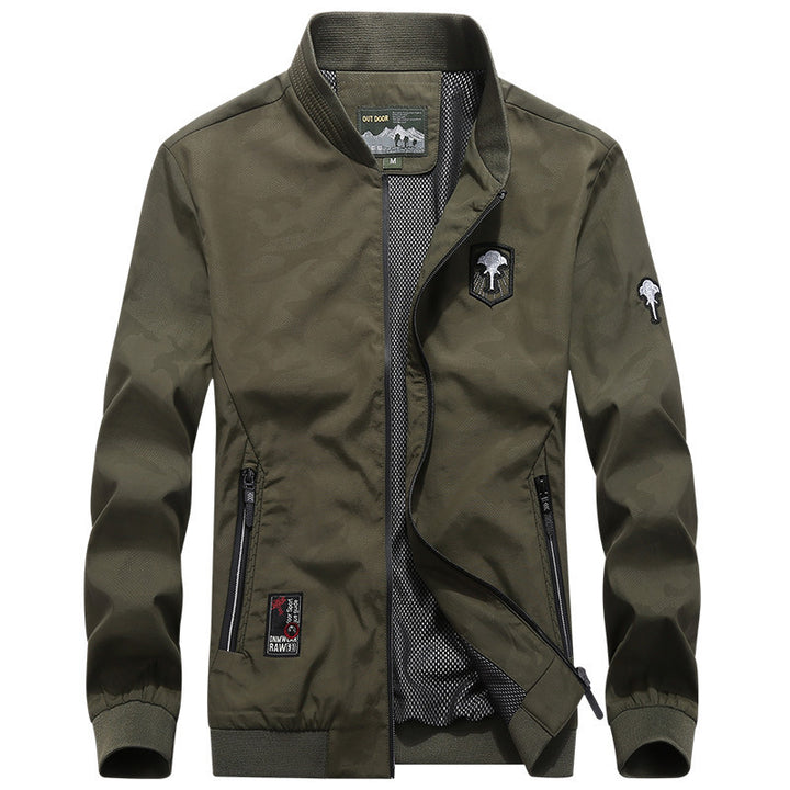 Men's Lightweight Urban Windbreaker Jacket with Mesh Lining, Embroidered Patches and Zipper Pockets Mune Fashion