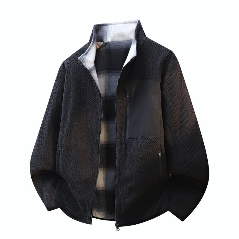 Men's structured fleece overlay jacket with contrast chest pocket and two-way zipper Mune Fashion